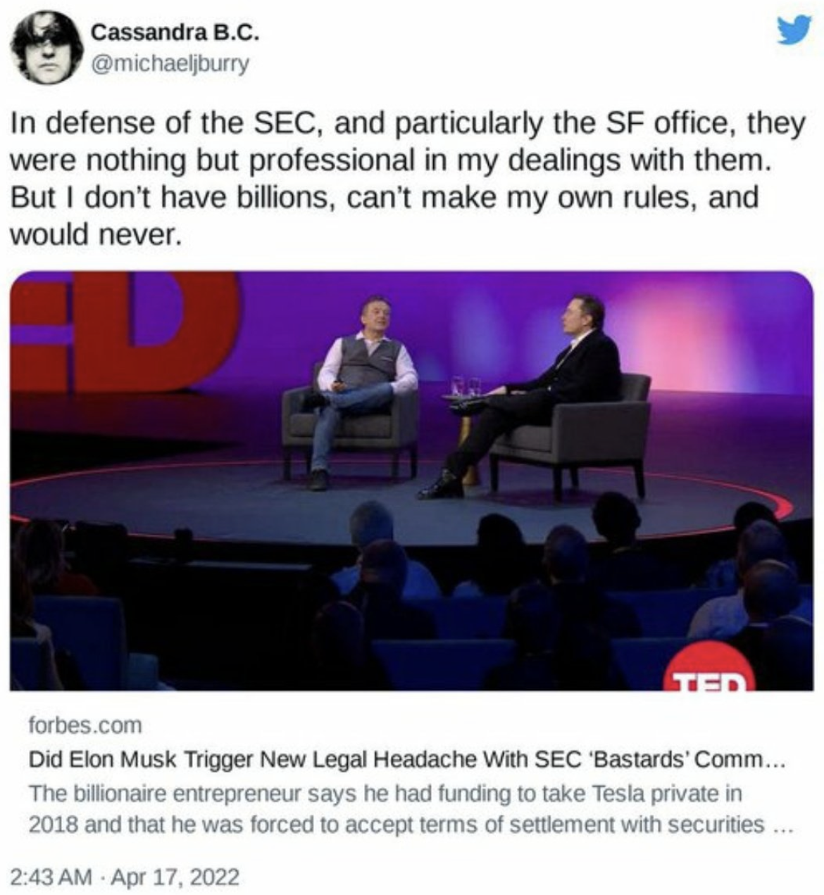 ‘big-short’-investor-michael-burry-defends-the-sec-from-elon-musk’s-criticism-—-and-accuses-the-tesla-ceo-of-making-his-own-rules